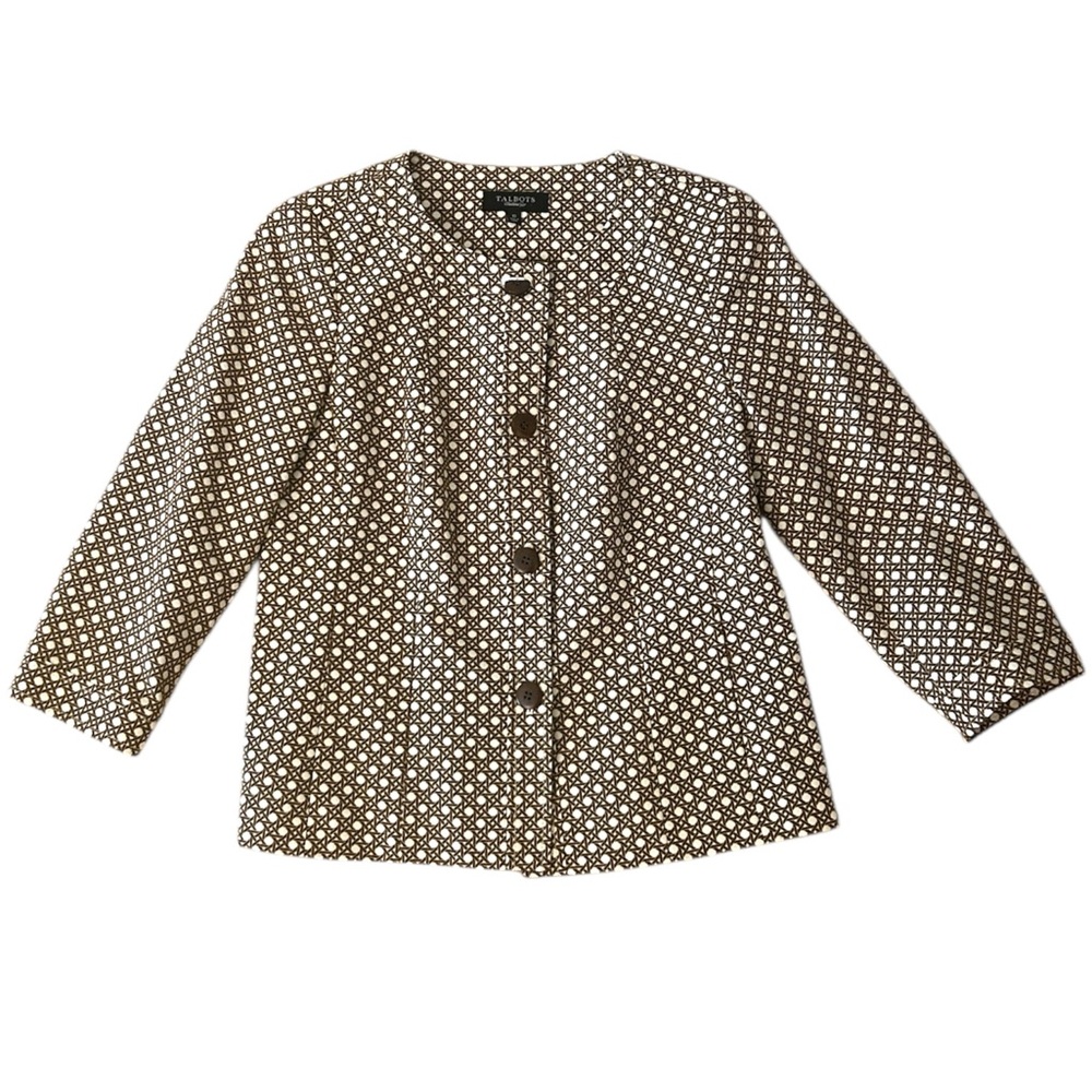Talbots Vintage Geometric Print Suit Jacket 3/4 Sleeves Lined Women’s Size 10